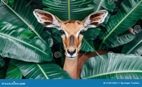 Majestic Impala Gazing through Dense Dark Tropical Jungle Leaves in the Wild Habitat Stock ...