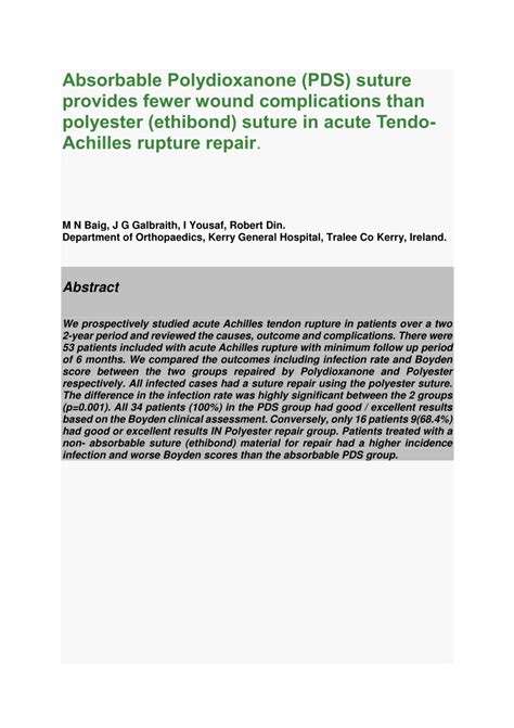 Full article: Absorbable Polydioxanone (PDS) suture provides fewer wound complications than ...