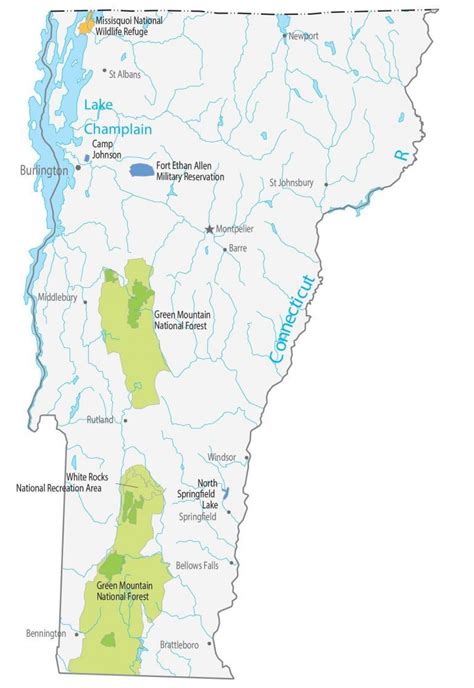 Vermont Lakes and Rivers Map - GIS Geography