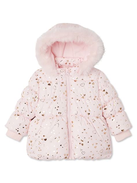 George Baby Toddler Girl Faux Fur Hooded Puffer Winter Jacket Coat ...