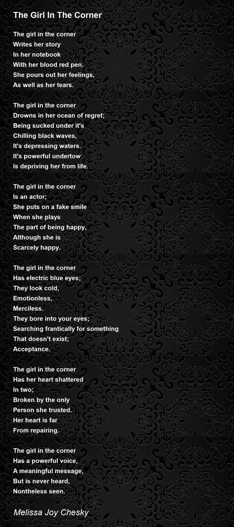 The Girl In The Corner - The Girl In The Corner Poem by Melissa Joy Chesky