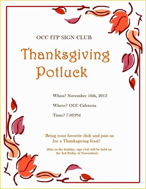 Thanksgiving Flyer Template Free Of 6 Best Of Thanksgiving Potluck Invitation Email ...