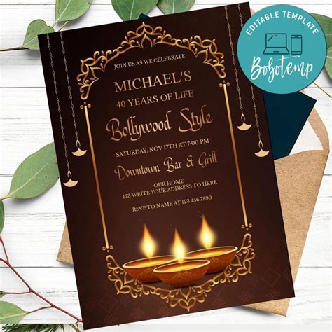 Diwali Invitation Customizable Template DIY | Bobotemp