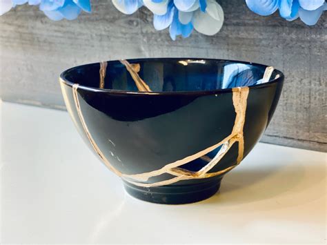 Kintsugi Bowl, Kintsugi Blue Bowl, Kintsugi Pottery, Minimalist, Home ...