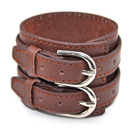 men's genuine leather bracelet wristband Double buckle bracelet straps bracelet - Vintage ...