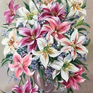 Stargazer Lily Oil Painting Original White Lilies Wall Art - Etsy