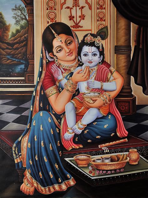 Mother Yashoda Feeding Baby Krishna (Framed)