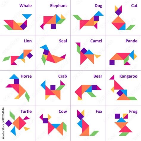 Vecteur Stock Tangram puzzle for kids. Set of tangram animals. | Adobe ...