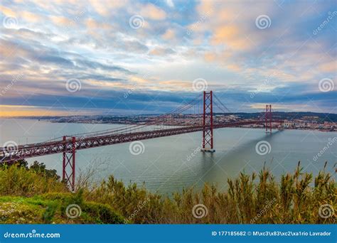 Bridge Over Tagus River that Ends in Lisbon Stock Photo - Image of metal, engineering: 177185682