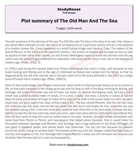 Plot summary of The Old Man And The Sea Free Essay Example