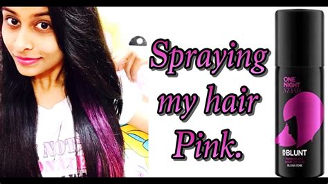 Spraying my hair PINK 💖|| Bblunt One night stand hair color spray || - YouTube