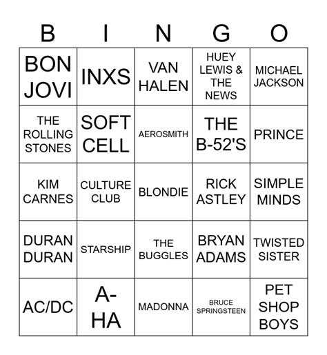 BINGO 80'S Bingo Card