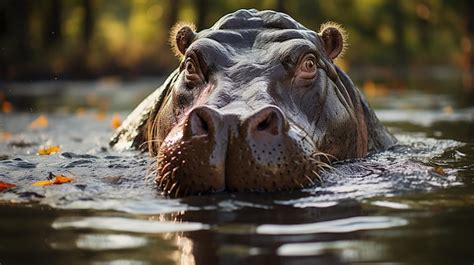 Premium AI Image | Wallowing Hippopotamus in Water