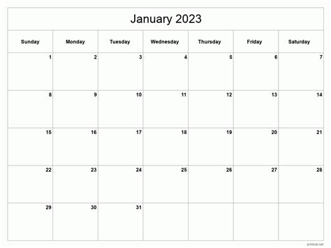 January Calendar 2023 Printable Pdf - Printable World Holiday