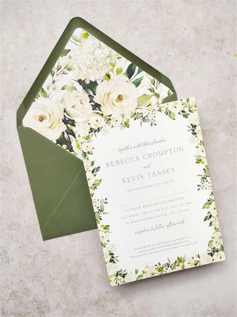 Greenery, Sage Green and Gold Floral Wedding Invitation | Wedding Invitations and Wedding ...