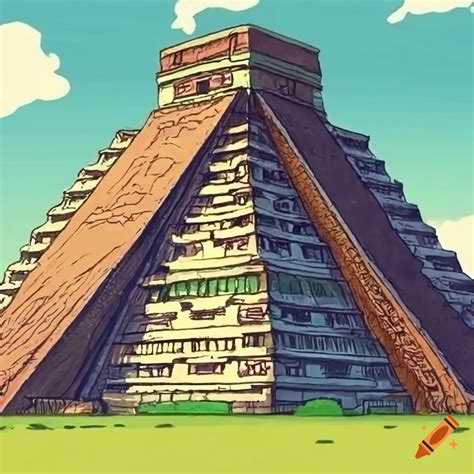 Anime scenery with an aztec pyramid