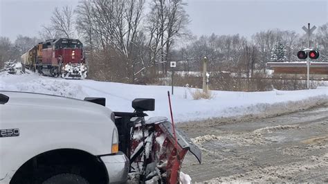 Cars Won't Wait For Slow Train In Snow, Railroad Crossing Covered In Snow, Washington Court ...