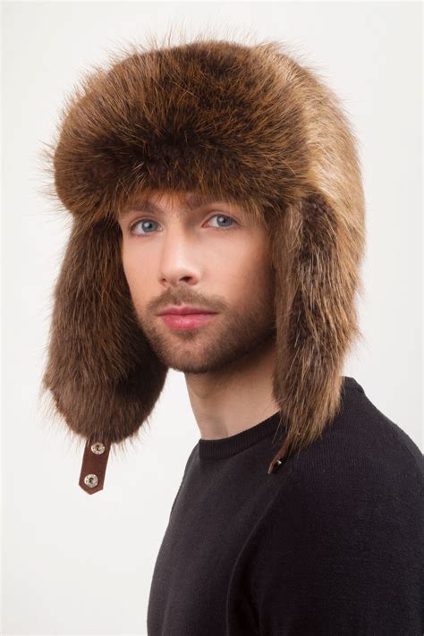 Beaver Fur Hat Full Fur Brown Hat Trapper Hat Aviator Hat Saga Furs Brown Hat - Men's Accessories