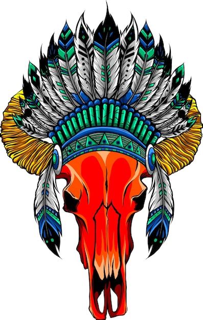 Premium Vector | Bull wearing indian hat for editable tattoo