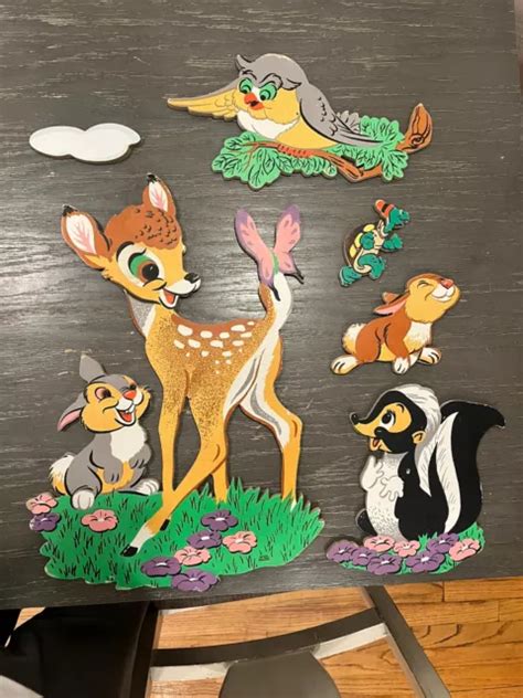 LOT 6 WALT Disney Vintage Bambi Cardboard Wall Decor 50s Flower Thumper Owl $17.99 - PicClick