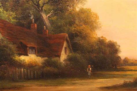 Antique oil on canvas painting depicting English countryside