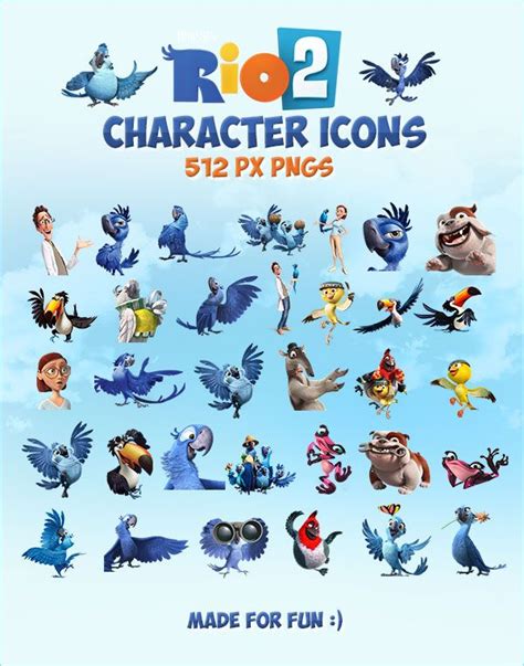 Rio 2 (2014) Movie Character Icons | 512 px PNGs | Rio 2 movie, Movie ...