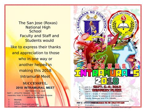 Intramurals-program - Proposa; - , The San Jose (Roxas) National High School Faculty and Staf ...