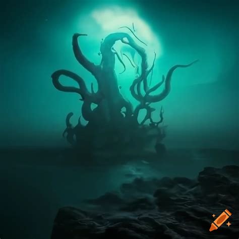 Cthulhu rising from r'lyeh wispy high resolution on Craiyon