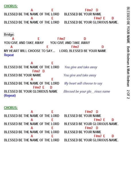 BLESSED BE YOUR NAME - lyrics and chords ~ Faith and Music