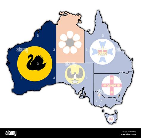 western australia flag on map of australia with administrative ...