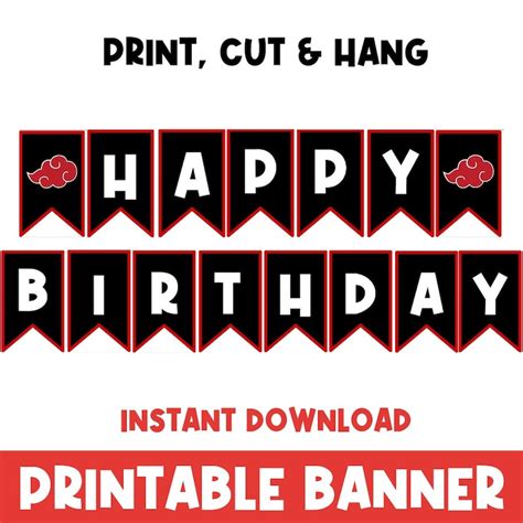 PRINTABLE Happy Birthday Banner Red Black White Birthday Decorations Boys Birthday Party Girls ...