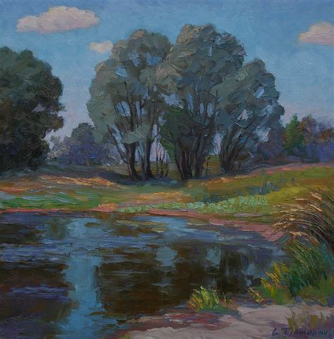 Original Sunny Morning Nature Landscape Oil Painting on Wood Impressionism ART – Sergey Pivtorak