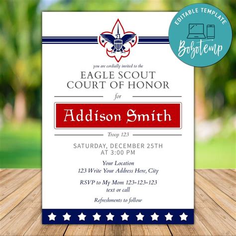 Printable Eagle Scout Court of Honor Invitation Template DIY | Bobotemp