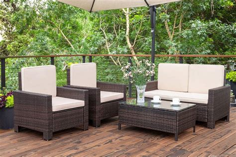 Homall 4 Pieces Outdoor Patio Furniture Sets Rattan Chair Wicker ...