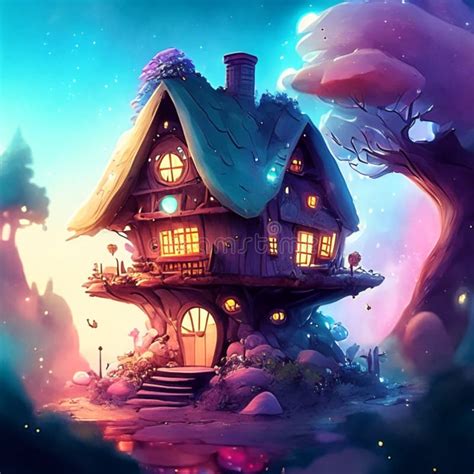 Fairy Tale Castle on the Background of the Night Sky with Moon AI Generated Stock Illustration ...