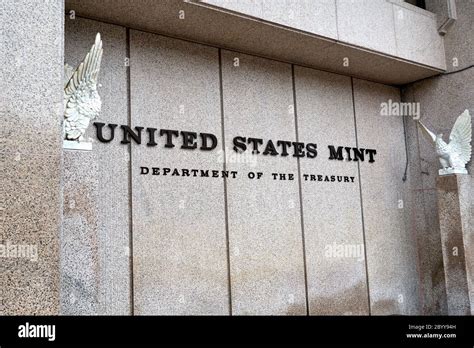 Philadelphia, USA - December 16, 2019: United States Mint logo and ...