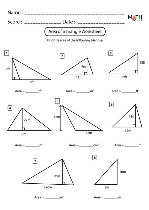 Area of a Triangle Worksheets - Math Monks