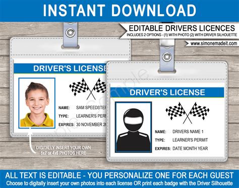 Race Car Drivers License Template for Kids | Printable Party Decorations