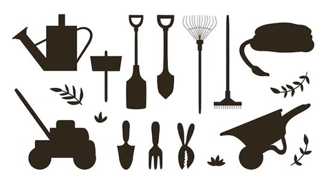 Premium Vector | Set with silhouettes of garden tools