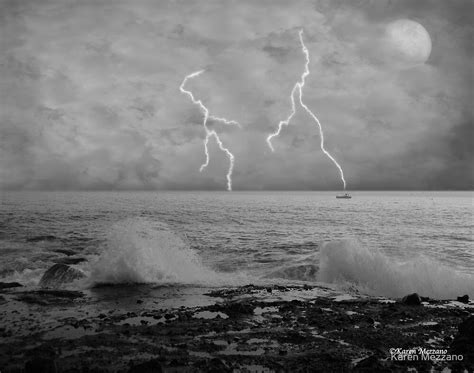 "Ocean Storm in Evening in black and white" by Karen Mezzano | Redbubble