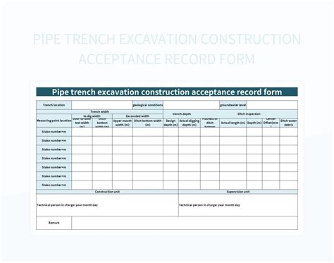 Pipe Trench Excavation Construction Acceptance Record Form Excel ...