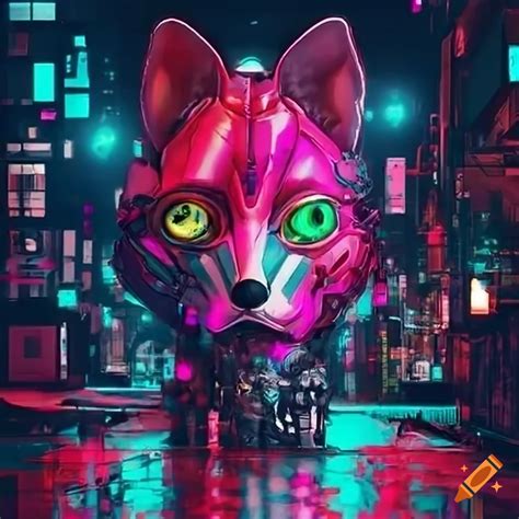 Cyborg fox in a futuristic city on Craiyon