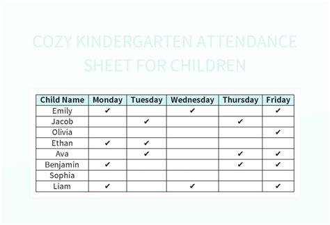 Cozy Kindergarten Attendance Sheet For Children Excel Template And Google Sheets File For Free ...