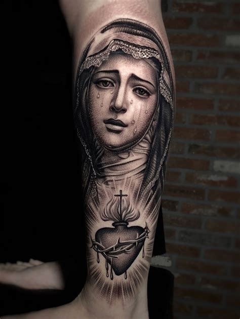 Tattoo uploaded by Kiljun | Virgin Mary in tears on the leg. | 976748 | Tattoodo | Mary tattoo ...