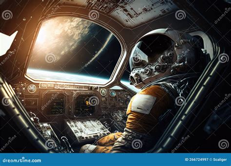 Astronaut in Spaceship Cockpit, Spacecraft Control Room Interior, Generative AI Stock ...