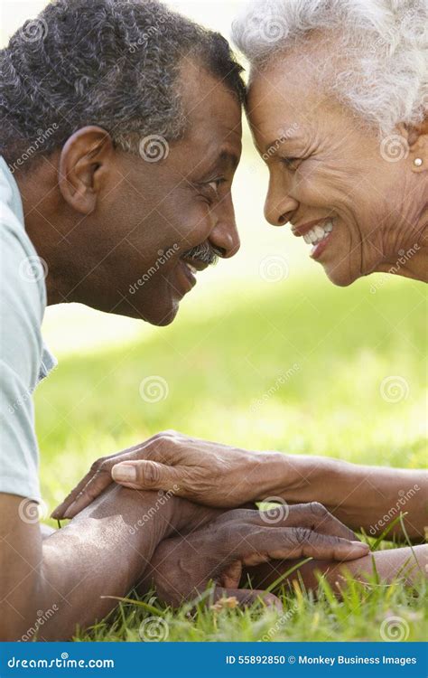 Portrait of Romantic Senior African American Couple in Park Stock Photo ...