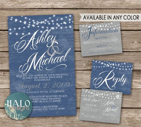 Rustic Beach Wedding Invitations Blue - Invitation, RSVP Postcard, Info Card, Printable #2604162 ...