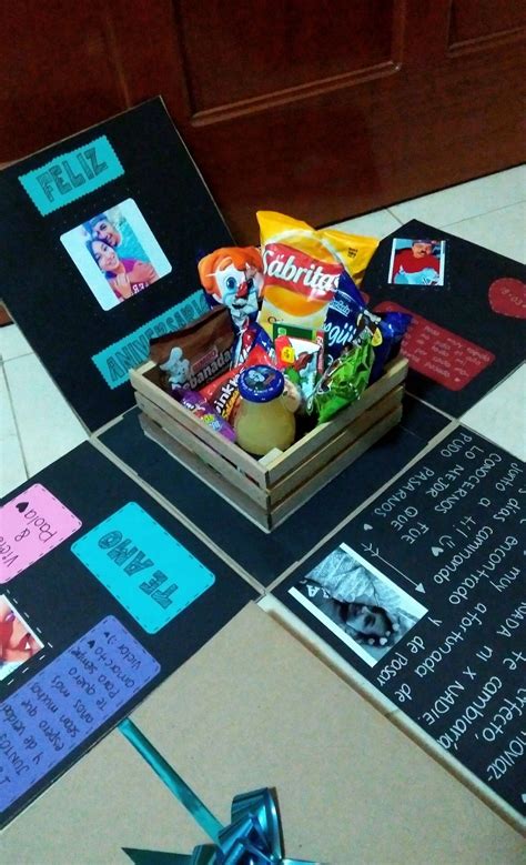 Caja sorpresa de feliz aniversario con dulces | Diy christmas gifts for ...