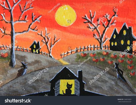 Halloween Night Original Folk Art Painting Stock Photo 104016563 : Shutterstock