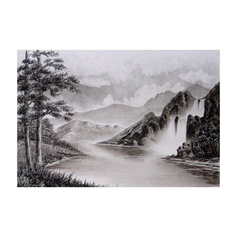 1 Waterfall Mountain Landscape Drawing Pencil Art Scenery - Etsy